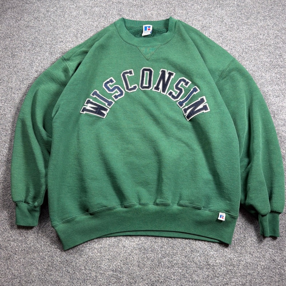 Vintage Russell Athletic Sweatshirt Men XXL Green Wisconsin Pullover USA